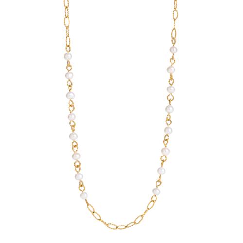 304 Stainless Steel Necklace, with Freshwater Pearl, gold color plated & for woman [