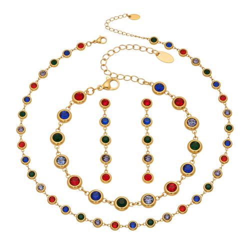 Stainless Steel Cubic Zirconia Jewelry Sets, plated, fashion jewelry & with cubic zirconia 