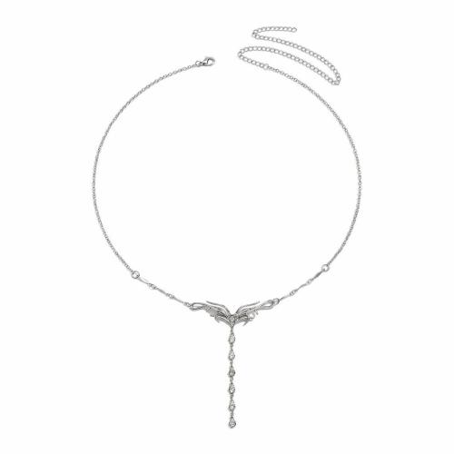 Decorative Chain Belt, Brass, silver color plated, for woman & with rhinestone Approx 67.5 cm 