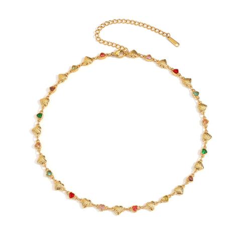 304 Stainless Steel Bracelet and Necklace, gold color plated & micro pave cubic zirconia & for woman 
