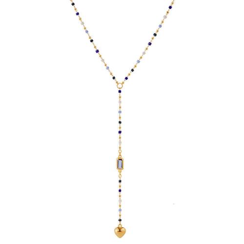 Brass Necklace, with ABS Plastic, gold color plated & for woman & with rhinestone 