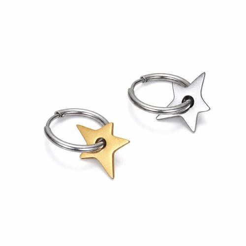 Titanium Steel Huggie Hoop Earring, Star, plated, Unisex 