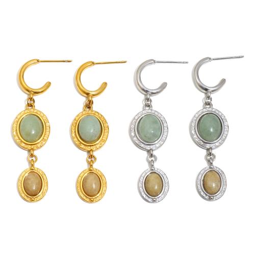 304 Stainless Steel Drop Earring, with Gemstone, plated, vintage & for woman 