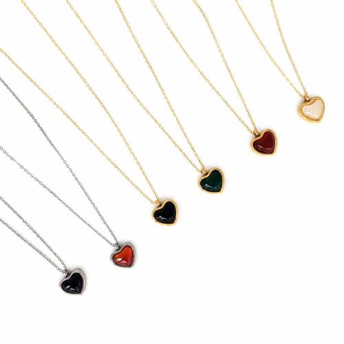 Agate Necklace, with Titanium Steel, Heart, gold color plated, fashion jewelry & for woman Approx 45 cm 