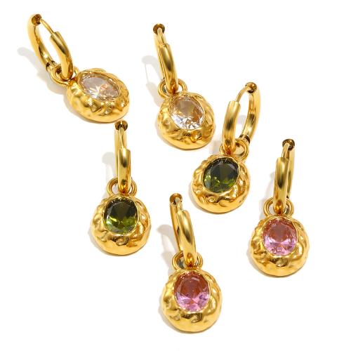 304 Stainless Steel Huggie Hoop Drop Earring, gold color plated, fashion jewelry & micro pave cubic zirconia & for woman 