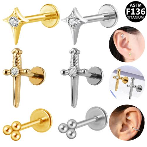 Titanium Alloy Piercing Earring, plated, Unisex & with rhinestone 