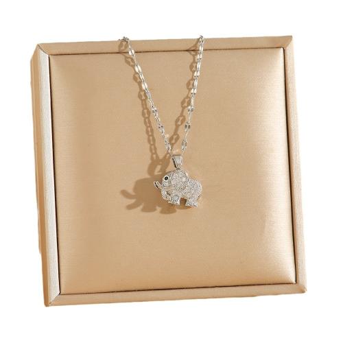 Titanium Steel Necklace, Elephant, plated, for woman & with rhinestone Approx 45 cm 