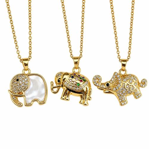 Brass Necklace, with Titanium Steel, with 5cm extender chain, Elephant, gold color plated & for woman & with rhinestone Approx 45 cm 