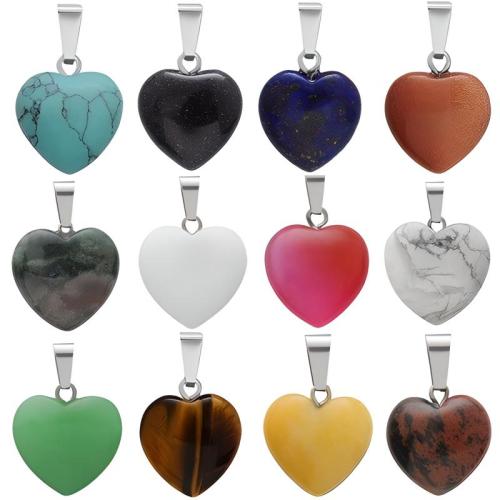 Gemstone Zinc Alloy Pendants, with Zinc Alloy, Heart, DIY 