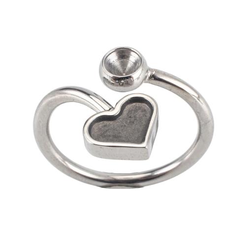 304 Edelstahl einstellbare Fingerring, Herz, DIY, originale Farbe, size 22x22x15mm, ring inner diameter: 17.5mm, rhinestones setting: 4mm, verkauft von PC