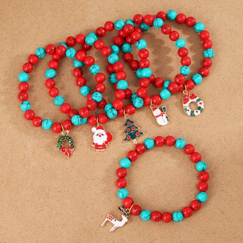 Pulsera de Navidad de la aleación de zinc, Turquesa sintético, chapado, Joyería & diferentes estilos para la opción & para mujer & esmalte, más colores para la opción, longitud:19 cm, Vendido por Sarta