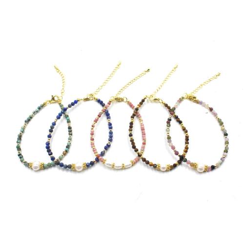 Gemstone Bracelet, with Plastic Pearl & Zinc Alloy, with 5cm extender chain, handmade, folk style & Unisex, beads size 3mm Approx 16 cm 