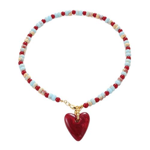 Gemstone Necklace, with Resin & Zinc Alloy, Heart, handmade, Bohemian style & for woman Approx 50 cm 