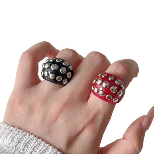 Resin Finger Ring, with Iron, fashion jewelry & with rivet stud & for woman & with rhinestone US Ring 
