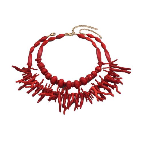 Resin Necklace, Double Layer & for woman, red 