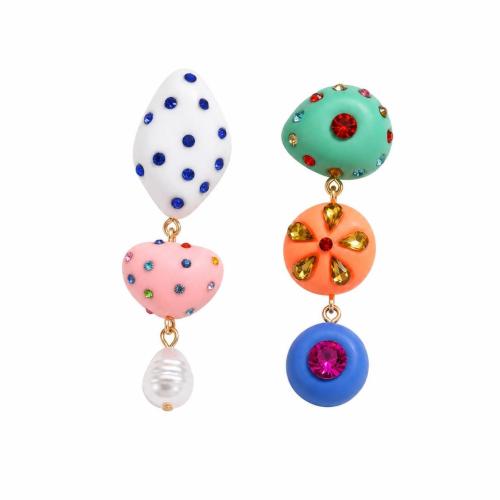 Resin Asymmetric Earrings, for woman & with rhinestone 