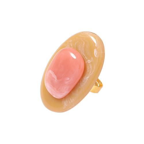 Resin Cuff Finger Ring, with Zinc Alloy, Oval, gold color plated, vintage & for woman [