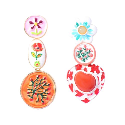 Zinc Alloy Asymmetric Earrings, plated, for woman & enamel 