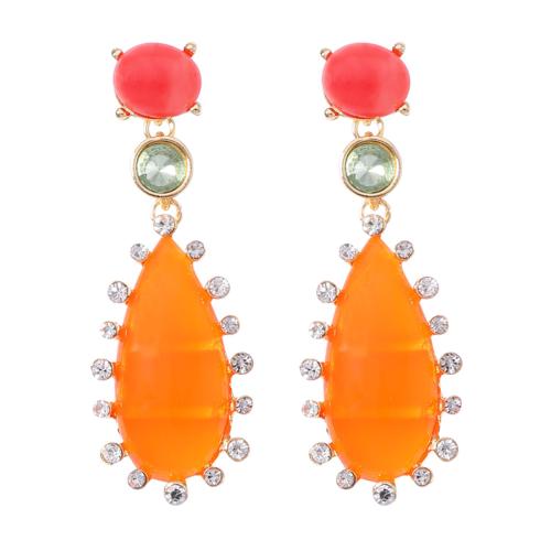 Resin Drop Earring, with Zinc Alloy, Teardrop, plated, for woman & with rhinestone 