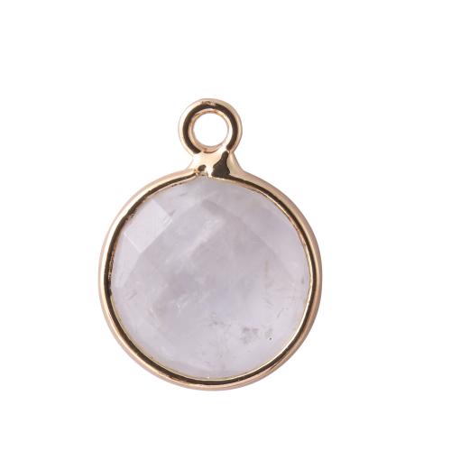 Quartz Connector, Clear Quartz, Flat Round, gold color plated, DIY & faceted, 15mm 