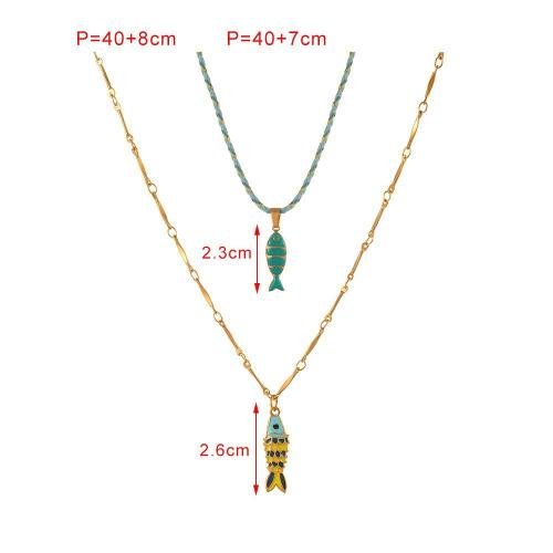チタン鋼 ネックレス, とともに テリレンコード, 魚, ゴールドメッキ, 女性用 & エナメル, 無色, 長さ:約 40 センチ, 売り手 パソコン