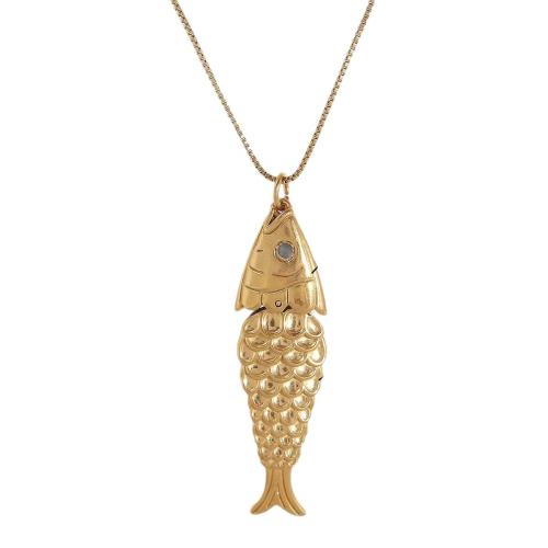 304ステンレススチール ネックレス, とともに 樹脂, とともに 5cm エクステンダチェーン, 魚, ゴールドメッキ, ボヘミアン スタイル & 女性用, 無色, 長さ:約 45 センチ, 売り手 パソコン