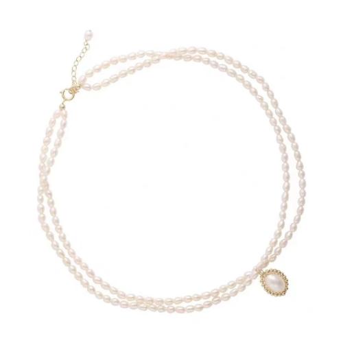 Brass Necklace, with Plastic Pearl, with 6cm extender chain, gold color plated, vintage & for woman Approx 40 cm 