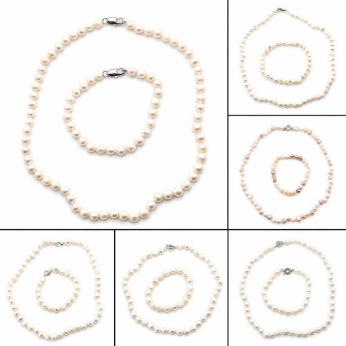 perle d'eau douce cultivée Collier et bracelet, avec laiton, 2 pièces & pour femme, plus de couleurs à choisir, Vendu par PC