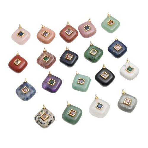 Colgantes semi piedras preciosas de la aleación de Zinc, con aleación de zinc, Cuadrado, Tallado, Bricolaje & diferentes materiales para la opción & micro arcilla de zirconia cúbica, 14x14x6.7mm, Vendido por UD