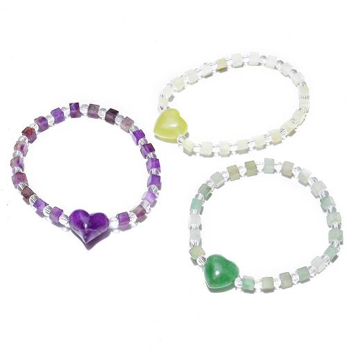 pierre gemme bracelet, avec fil élastique, coeur, différents matériaux pour le choix & pour femme Environ 18 cm, Vendu par PC