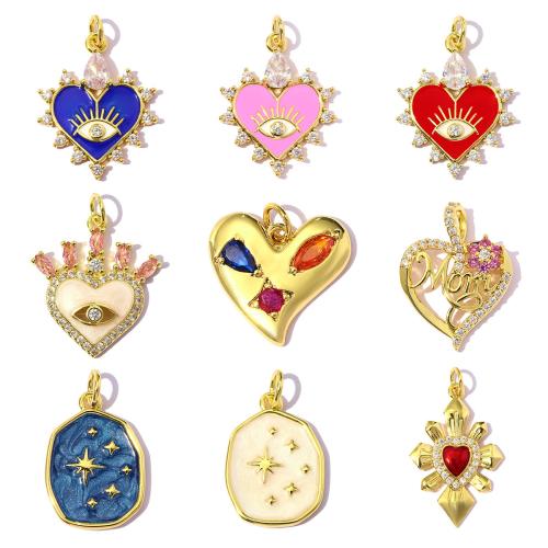 Colgante de Micro Pavé de Zirconía Cúbica, metal, chapado en color dorado, Bricolaje & diferentes estilos para la opción & micro arcilla de zirconia cúbica & esmalte, 3PCs/Bolsa, Vendido por Bolsa
