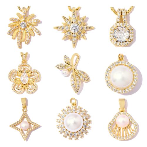 Colgante de Micro Pavé de Zirconía Cúbica, metal, con Perlas de plástico ABS, chapado en color dorado, Bricolaje & diferentes estilos para la opción & micro arcilla de zirconia cúbica, 3PCs/Bolsa, Vendido por Bolsa
