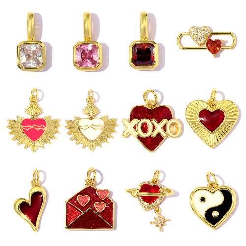 Colgante de Micro Pavé de Zirconía Cúbica, metal, chapado en color dorado, Bricolaje & diferentes estilos para la opción & micro arcilla de zirconia cúbica & esmalte, 3PCs/Bolsa, Vendido por Bolsa
