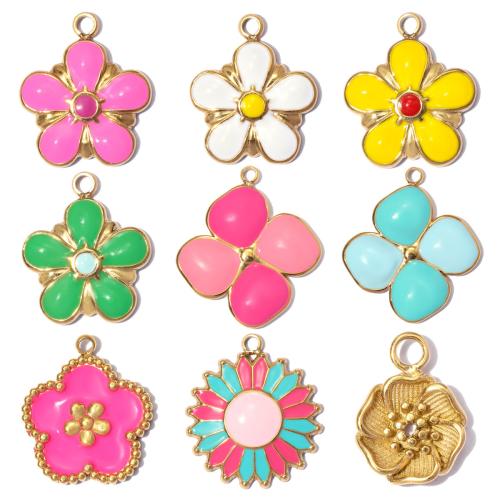Acero inoxidable colgante de la flor, acero inoxidable 304, chapado en color dorado, Bricolaje & esmalte, más colores para la opción, 3PCs/Bolsa, Vendido por Bolsa