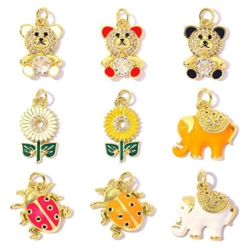 Colgante de Micro Pavé de Zirconía Cúbica, metal, chapado en color dorado, Bricolaje & diferentes estilos para la opción & micro arcilla de zirconia cúbica & esmalte, más colores para la opción, 3PCs/Bolsa, Vendido por Bolsa