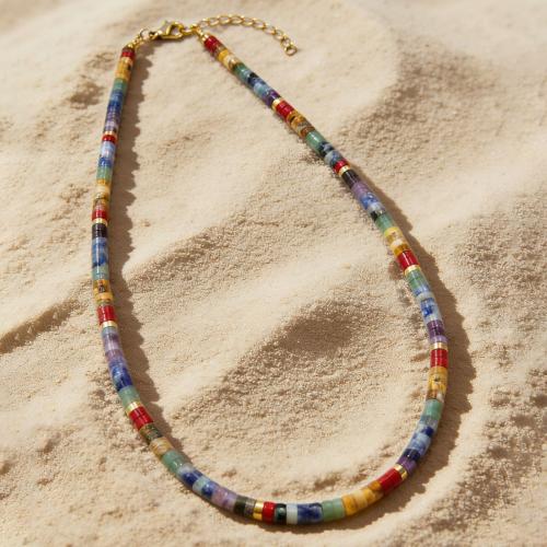 Collar de Piedras Preciosas, con acero inoxidable, con 5cm extender cadena, chapado, Joyería & unisexo, multicolor, longitud:aproximado 42 cm, Vendido por Sarta