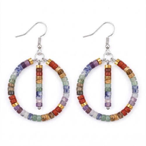 Pendiente de gota de piedras preciosas, con acero inoxidable, chapado, Joyería & Estilo bohemio & para mujer, multicolor, Vendido por Par