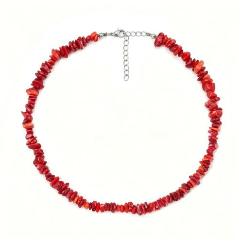 Collar de Piedras Preciosas, Piedra natural, con acero inoxidable, con 5cm extender cadena, Irregular, chapado, Joyería & para mujer, Rojo, longitud:aproximado 40 cm, Vendido por Sarta