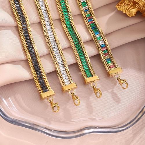 Pulseras de acero inoxidable, con 5cm extender cadena, Joyería & con circonia cúbica, más colores para la opción, longitud:aproximado 16 cm, Vendido por Sarta