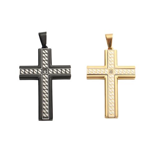 Colgantes de Cruces de acero inoxidable, acero inoxidable 304, chapado, Bricolaje & con diamantes de imitación, más colores para la opción, 47.1x30.1x3.5mm, agujero:aproximado 9.5x5.6mm, Vendido por UD