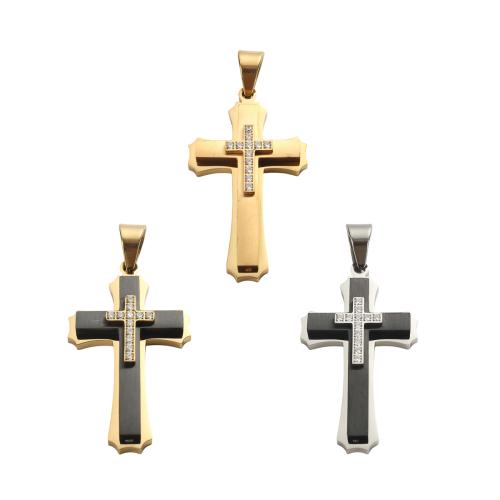 Colgantes de Cruces de acero inoxidable, acero inoxidable 304, chapado, Bricolaje & con diamantes de imitación, más colores para la opción, 53.2x30.1x7.9mm, agujero:aproximado 11x7.5mm, Vendido por UD
