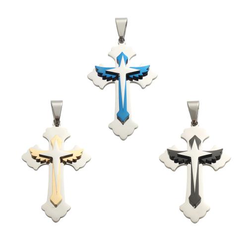 Colgantes de Cruces de acero inoxidable, acero inoxidable 304, chapado, Bricolaje, más colores para la opción, 58.8x37.3x6.3mm, agujero:aproximado 12.5x6.5mm, Vendido por UD