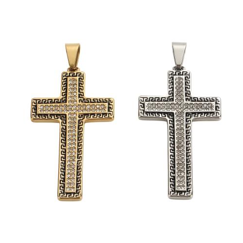 Colgantes de Cruces de acero inoxidable, acero inoxidable 304, chapado, Bricolaje & con diamantes de imitación, más colores para la opción, 64.2x37.9x4mm, agujero:aproximado 12.5x6.5mm, Vendido por UD