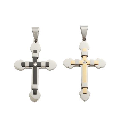 Colgantes de Cruces de acero inoxidable, acero inoxidable 304, chapado, Bricolaje & con diamantes de imitación, más colores para la opción, 57.2x37.4x5.8mm, agujero:aproximado 13x6mm, Vendido por UD