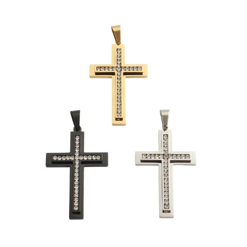 Colgantes de Cruces de acero inoxidable, acero inoxidable 304, chapado, Bricolaje & con diamantes de imitación, más colores para la opción, 47.8x29.9x4mm, agujero:aproximado 9x5mm, Vendido por UD