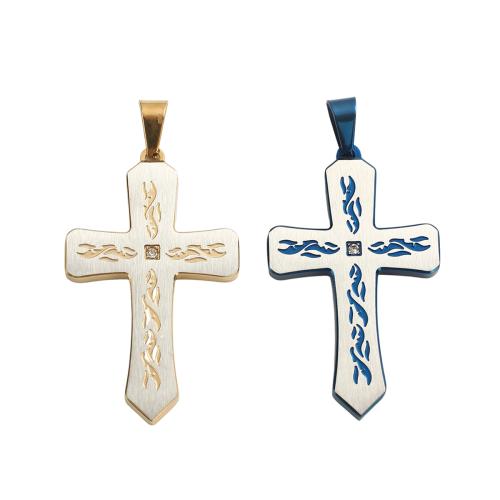 Colgantes de Cruces de acero inoxidable, acero inoxidable 304, chapado, Bricolaje & con diamantes de imitación, más colores para la opción, 48x29.1x3.4mm, agujero:aproximado 9x5mm, Vendido por UD