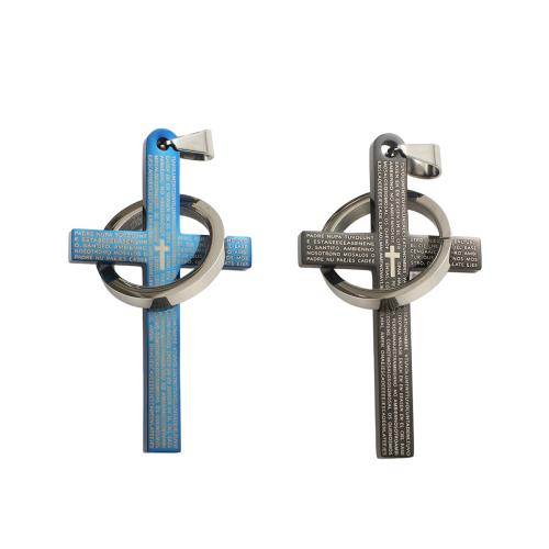 Colgantes de Cruces de acero inoxidable, acero inoxidable 304, chapado, Bricolaje, más colores para la opción, pendant size 51.3x29.3x2.9mm, ring diameter 21mm, agujero:aproximado 9x5mm, Vendido por UD