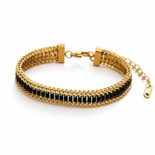 Pulseras de acero inoxidable, con 5cm extender cadena, Joyería & con circonia cúbica, más colores para la opción, longitud:aproximado 16 cm, Vendido por Sarta