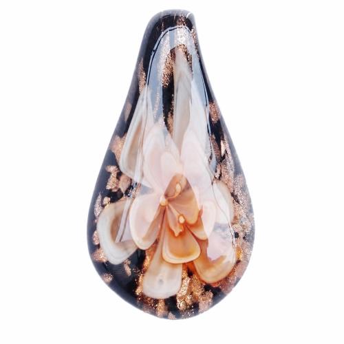Inner Flower Lampwork Pendants, Teardrop, with gold sand Approx 5MM 