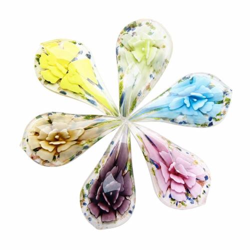 内側の花ランプワーク ペンダント, ランプワーク, 葉っぱ, ゴールドサンド & ボロシリケイトガラス, 無色 穴:約 7mm, 売り手 パソコン